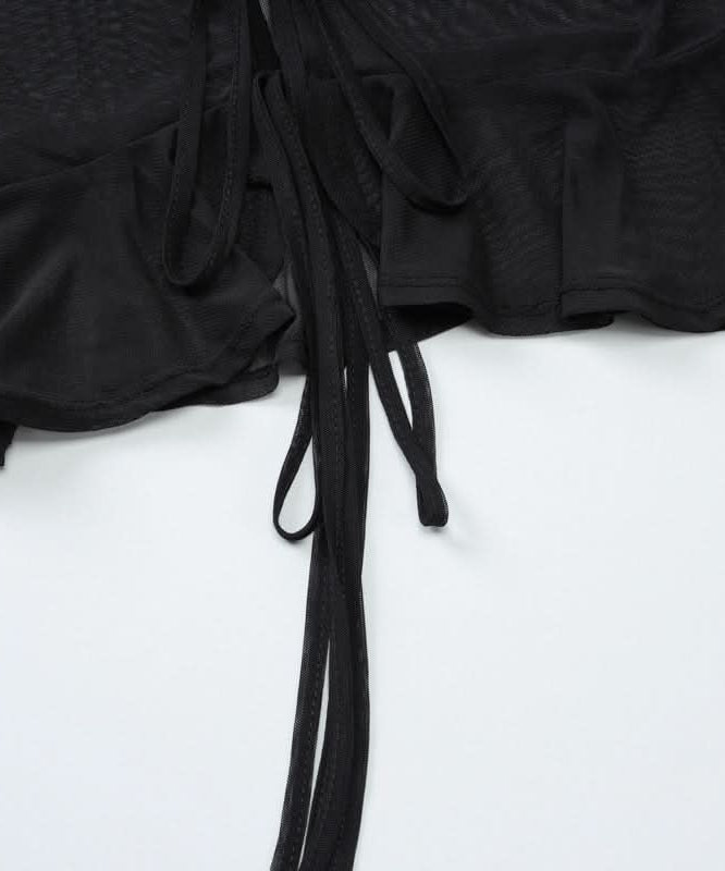 Black Sheer Ruffle Tie-Front Mesh Top - Your Edgy Chic Fall Statement Piece