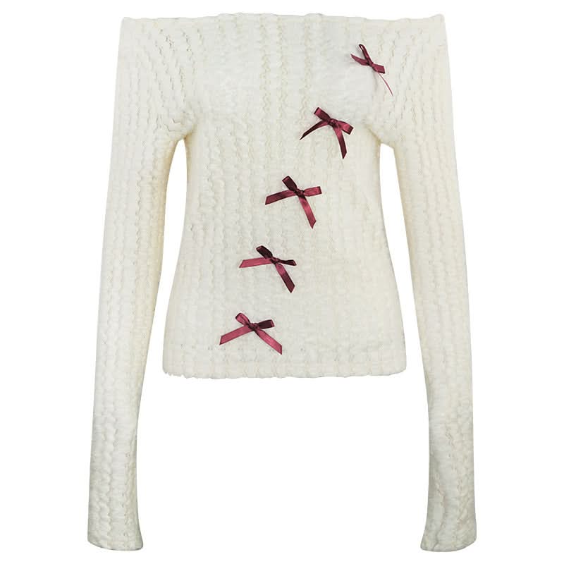 Coquette Bow-Detailed Off-Shoulder Knit Top – Cozy Fall Fashion for American Women