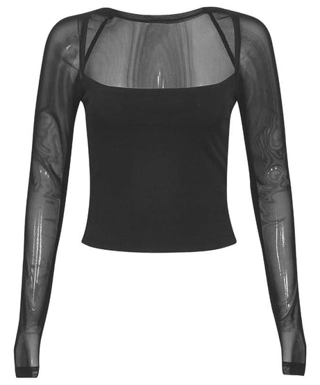 Trendy Square Neck Mesh Long Sleeve Top - Chic Sheer Fall Party & Night Out Style