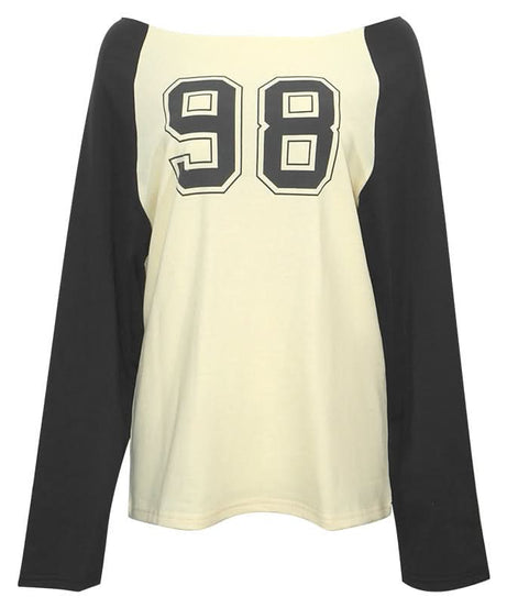 Effortless Fall Style: '98 Varsity Raglan Long Sleeve Top - Cozy Black & Cream Off-Shoulder