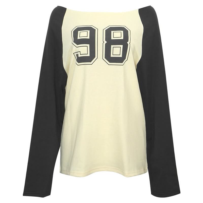 Effortless Fall Style: '98 Varsity Raglan Long Sleeve Top - Cozy Black & Cream Off-Shoulder