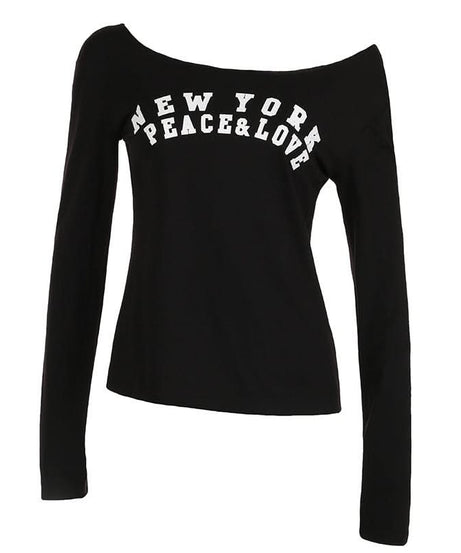 New York Peace & Love Off-Shoulder Long Sleeve Top - Women's Fall Fashion Must-Have