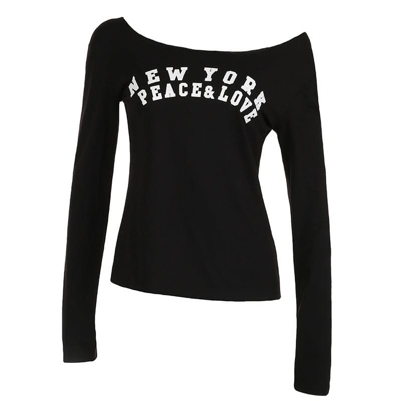 New York Peace & Love Off-Shoulder Long Sleeve Top - Women's Fall Fashion Must-Have