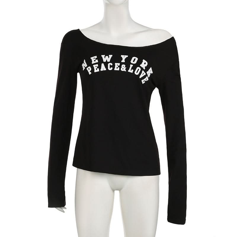 New York Peace & Love Off-Shoulder Long Sleeve Top - Women's Fall Fashion Must-Have