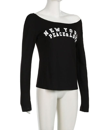 New York Peace & Love Off-Shoulder Long Sleeve Top - Women's Fall Fashion Must-Have