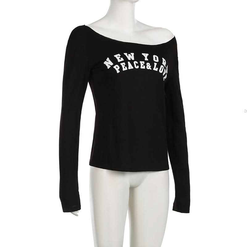 New York Peace & Love Off-Shoulder Long Sleeve Top - Women's Fall Fashion Must-Have