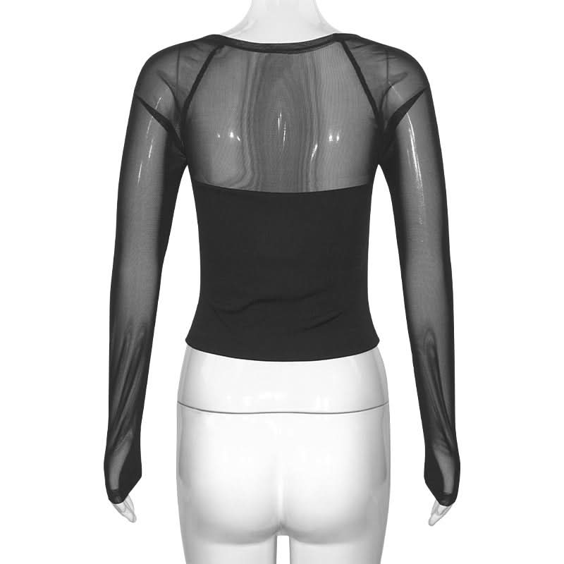 Trendy Square Neck Mesh Long Sleeve Top - Chic Sheer Fall Party & Night Out Style