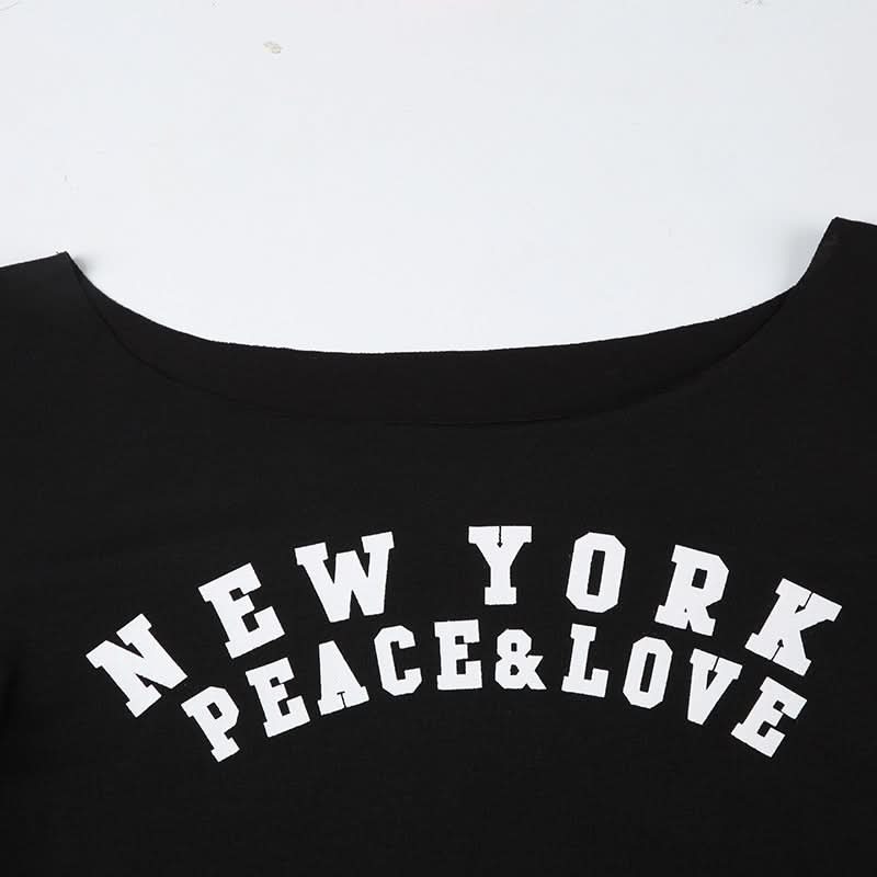 New York Peace & Love Off-Shoulder Long Sleeve Top - Women's Fall Fashion Must-Have