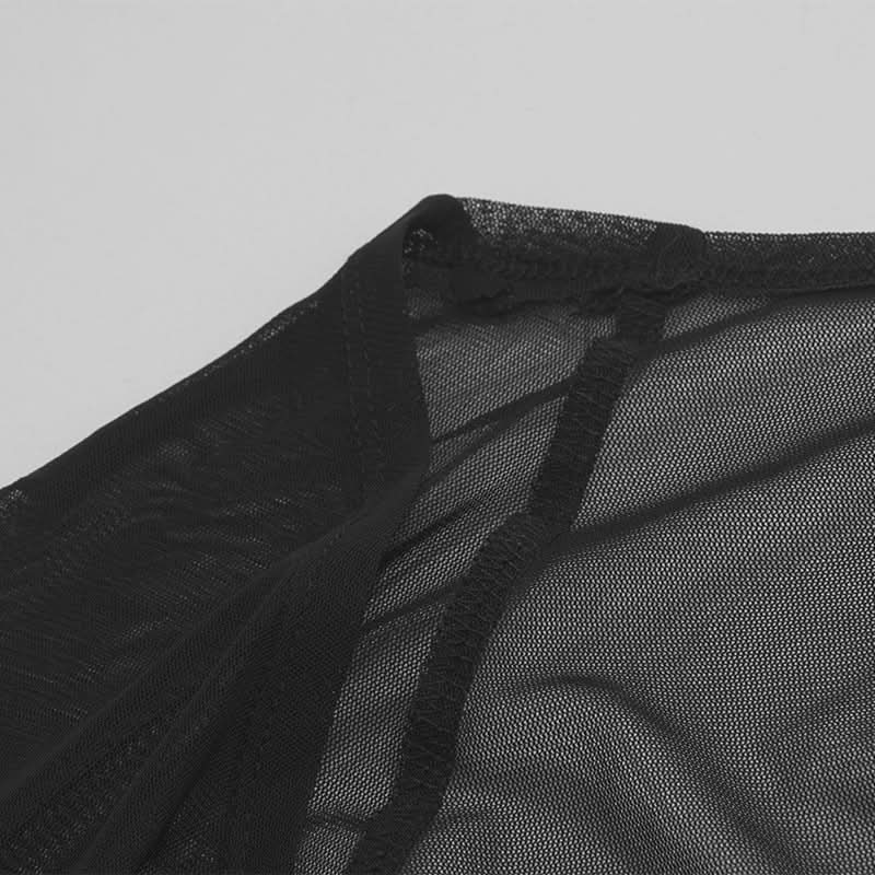 Trendy Square Neck Mesh Long Sleeve Top - Chic Sheer Fall Party & Night Out Style