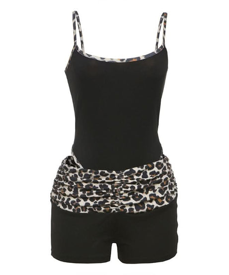 Effortless Chic: Women's Leopard Trim Cami & Ruched Shorts Set – Cozy Loungewear & Fall Getaway Essential