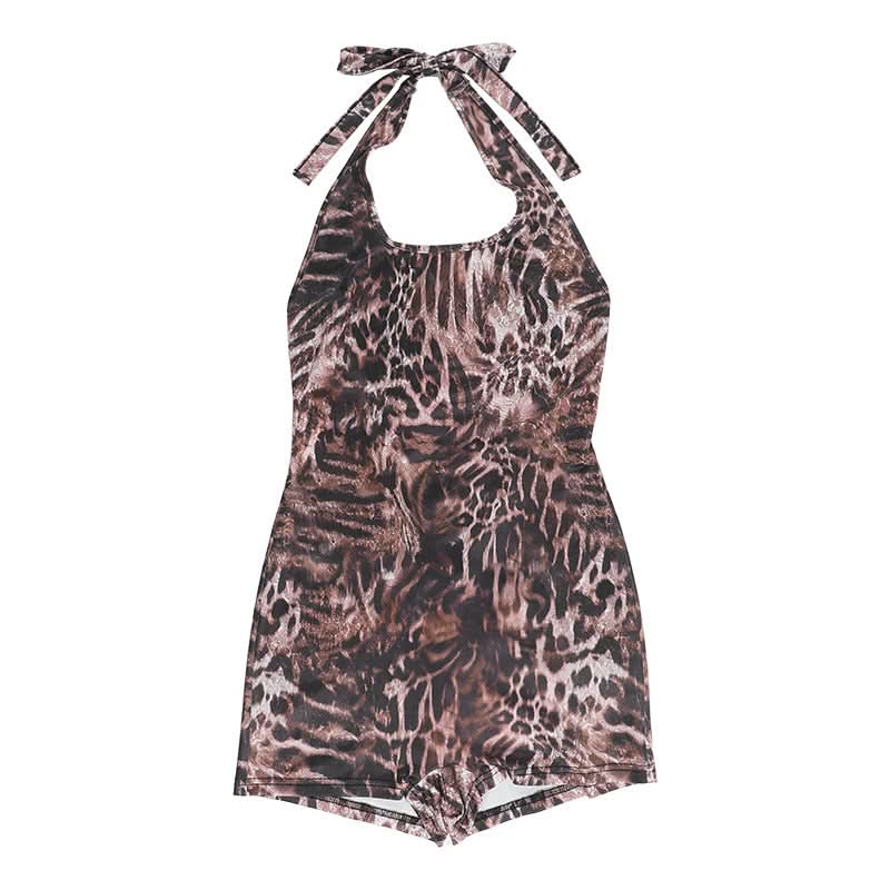 Wildly Chic Leopard Print Halter Romper - Your Perfect Backless Look for Fall Parties & Getaways