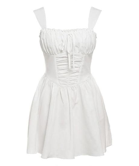 Chic Ruched Tie-Front Mini Dress: Your Go-To White Dress for Fall, Parties & Halloween Fun!