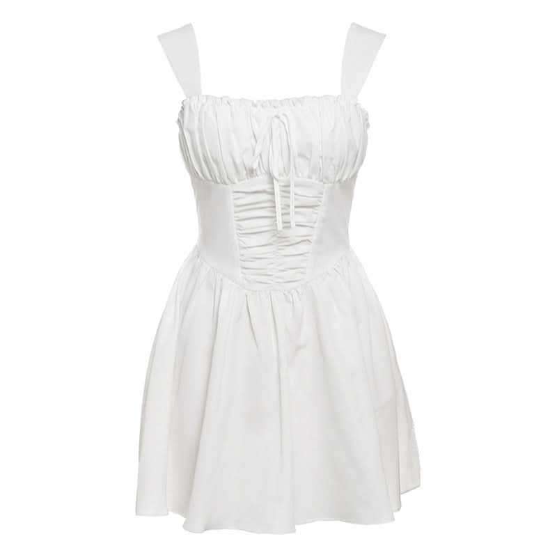 Chic Ruched Tie-Front Mini Dress: Your Go-To White Dress for Fall, Parties & Halloween Fun!