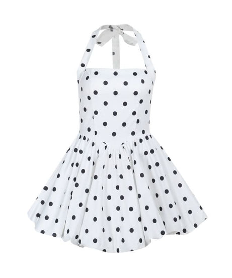 Flirty Retro Polka Dot Halter Mini Dress - Vintage Pin-Up Style for Fall Parties & Halloween