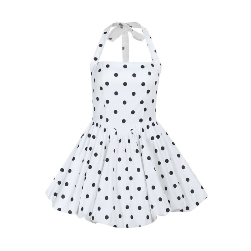 Flirty Retro Polka Dot Halter Mini Dress - Vintage Pin-Up Style for Fall Parties & Halloween