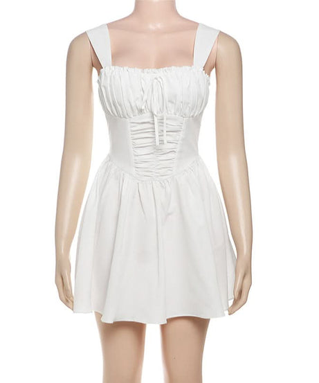 Chic Ruched Tie-Front Mini Dress: Your Go-To White Dress for Fall, Parties & Halloween Fun!