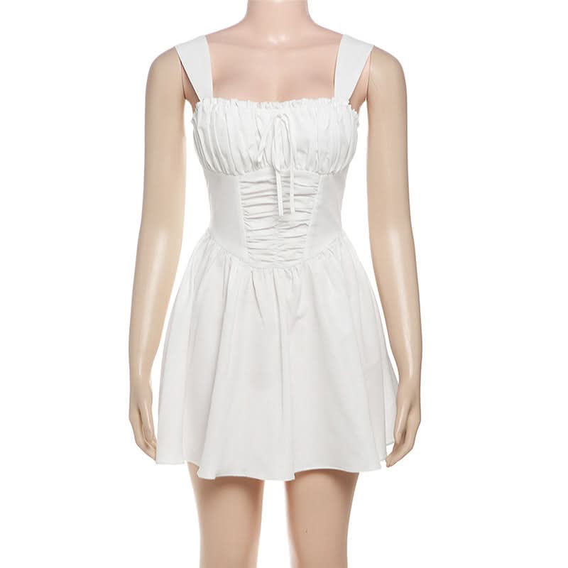 Chic Ruched Tie-Front Mini Dress: Your Go-To White Dress for Fall, Parties & Halloween Fun!