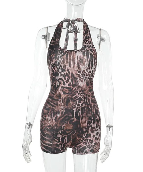 Wildly Chic Leopard Print Halter Romper - Your Perfect Backless Look for Fall Parties & Getaways