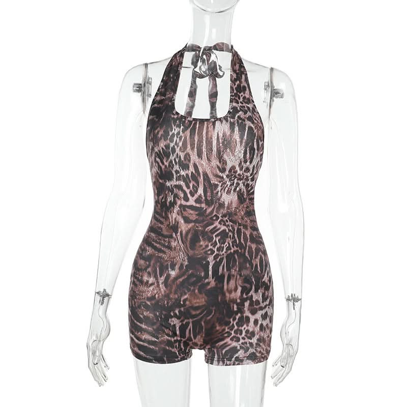 Wildly Chic Leopard Print Halter Romper - Your Perfect Backless Look for Fall Parties & Getaways