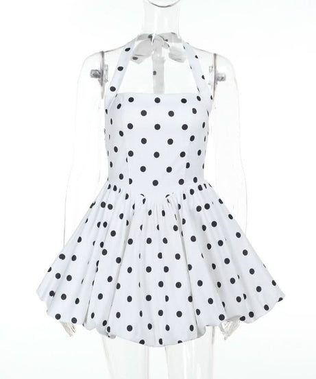 Flirty Retro Polka Dot Halter Mini Dress - Vintage Pin-Up Style for Fall Parties & Halloween