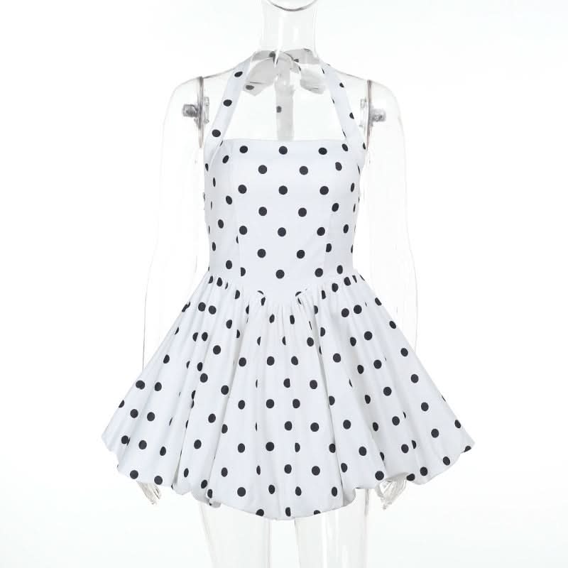 Flirty Retro Polka Dot Halter Mini Dress - Vintage Pin-Up Style for Fall Parties & Halloween