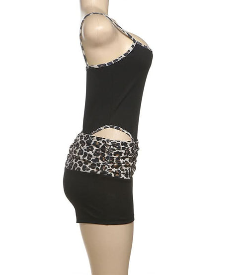 Effortless Chic: Women's Leopard Trim Cami & Ruched Shorts Set – Cozy Loungewear & Fall Getaway Essential