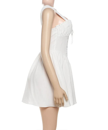 Chic Ruched Tie-Front Mini Dress: Your Go-To White Dress for Fall, Parties & Halloween Fun!