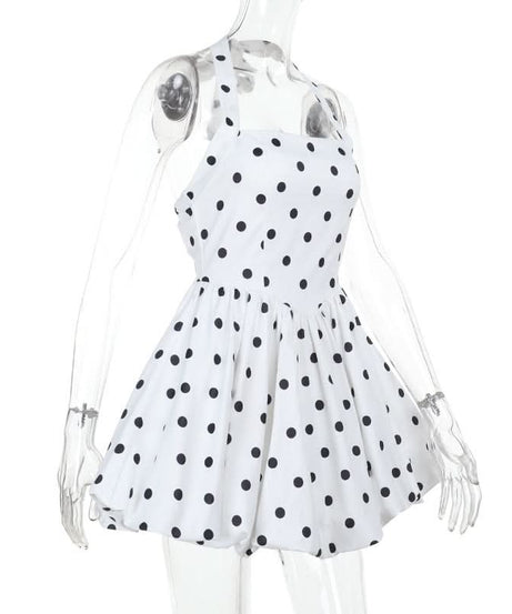 Flirty Retro Polka Dot Halter Mini Dress - Vintage Pin-Up Style for Fall Parties & Halloween