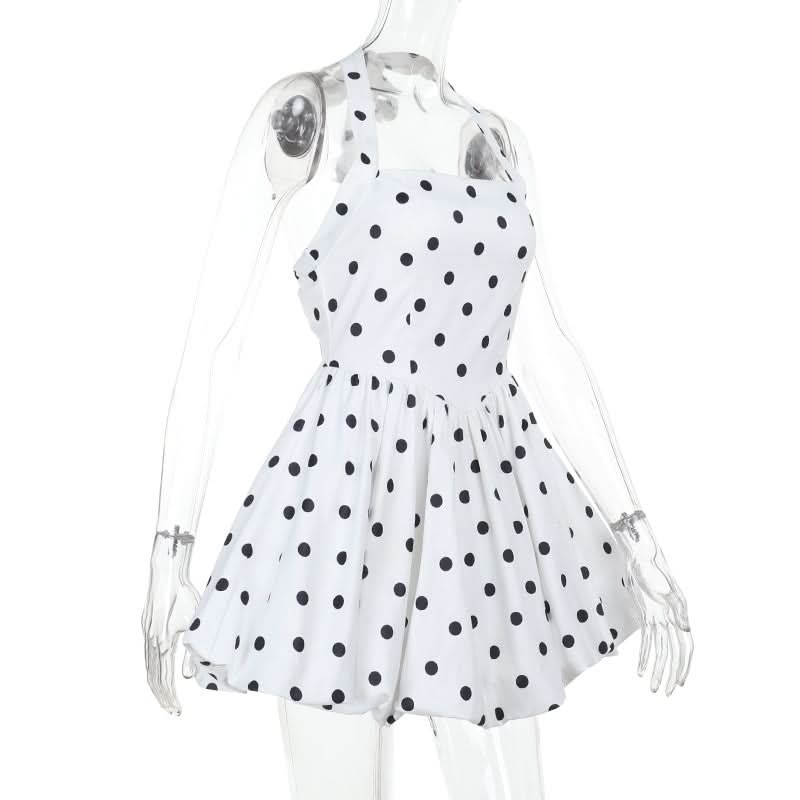 Flirty Retro Polka Dot Halter Mini Dress - Vintage Pin-Up Style for Fall Parties & Halloween