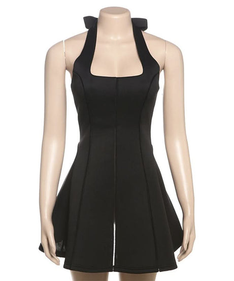 Fall & Holiday Party Essential: Chic Black Halter Mini Dress with Bow Tie Detail | The Ultimate LBD