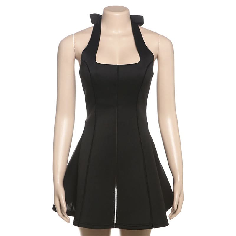 Fall & Holiday Party Essential: Chic Black Halter Mini Dress with Bow Tie Detail | The Ultimate LBD