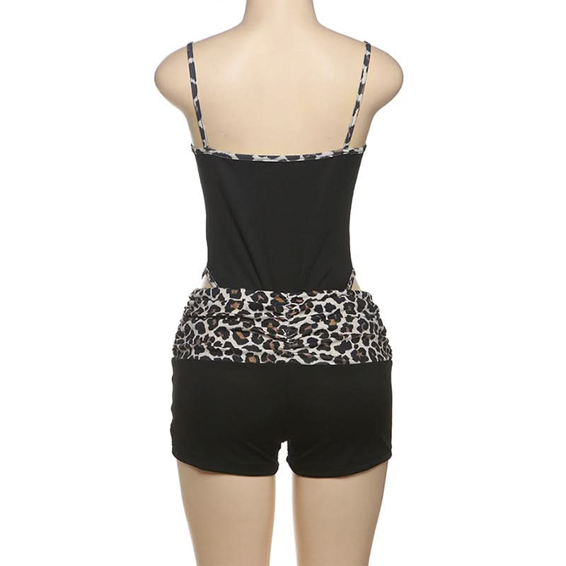 Effortless Chic: Women's Leopard Trim Cami & Ruched Shorts Set – Cozy Loungewear & Fall Getaway Essential