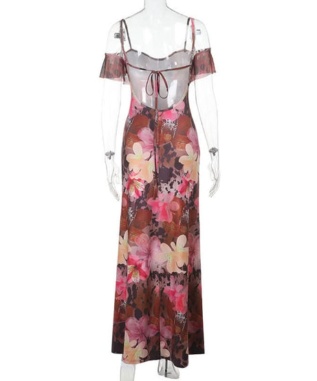 Vibrant Floral Cold Shoulder Maxi Dress | Elegant Ruffle Resort Wear for Fall Getaways