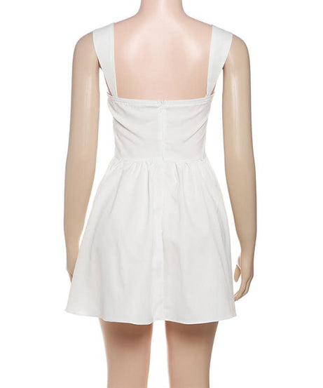 Chic Ruched Tie-Front Mini Dress: Your Go-To White Dress for Fall, Parties & Halloween Fun!