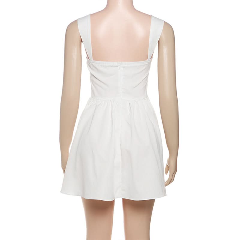 Chic Ruched Tie-Front Mini Dress: Your Go-To White Dress for Fall, Parties & Halloween Fun!