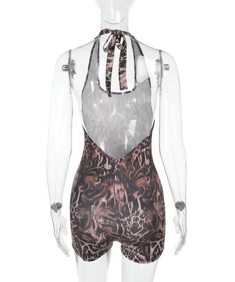 Wildly Chic Leopard Print Halter Romper - Your Perfect Backless Look for Fall Parties & Getaways