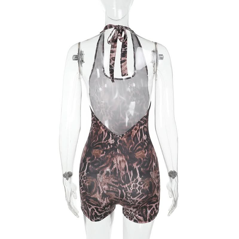 Wildly Chic Leopard Print Halter Romper - Your Perfect Backless Look for Fall Parties & Getaways