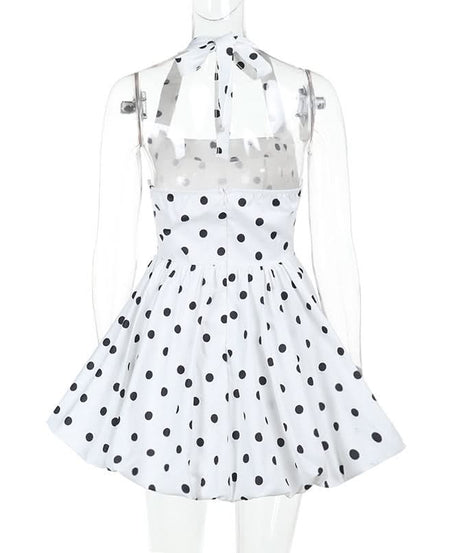 Flirty Retro Polka Dot Halter Mini Dress - Vintage Pin-Up Style for Fall Parties & Halloween