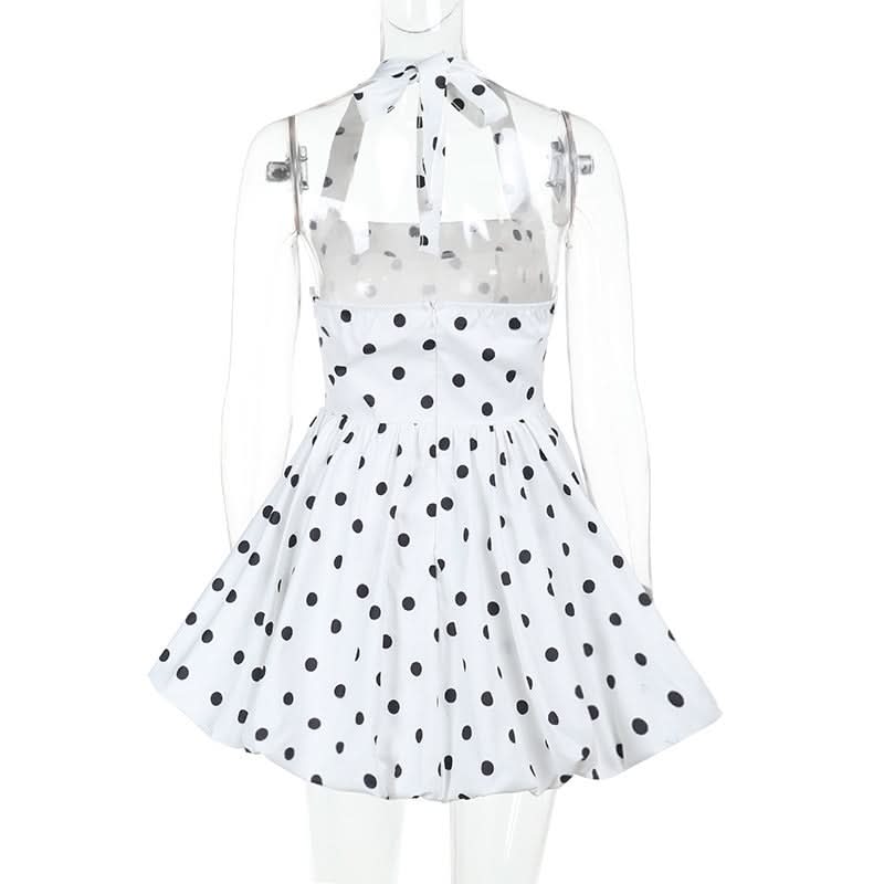 Flirty Retro Polka Dot Halter Mini Dress - Vintage Pin-Up Style for Fall Parties & Halloween