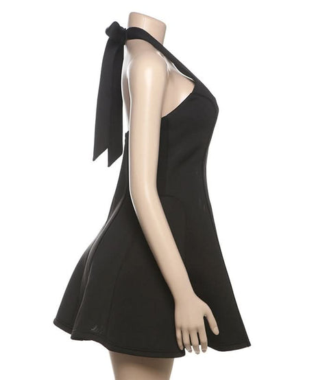 Fall & Holiday Party Essential: Chic Black Halter Mini Dress with Bow Tie Detail | The Ultimate LBD