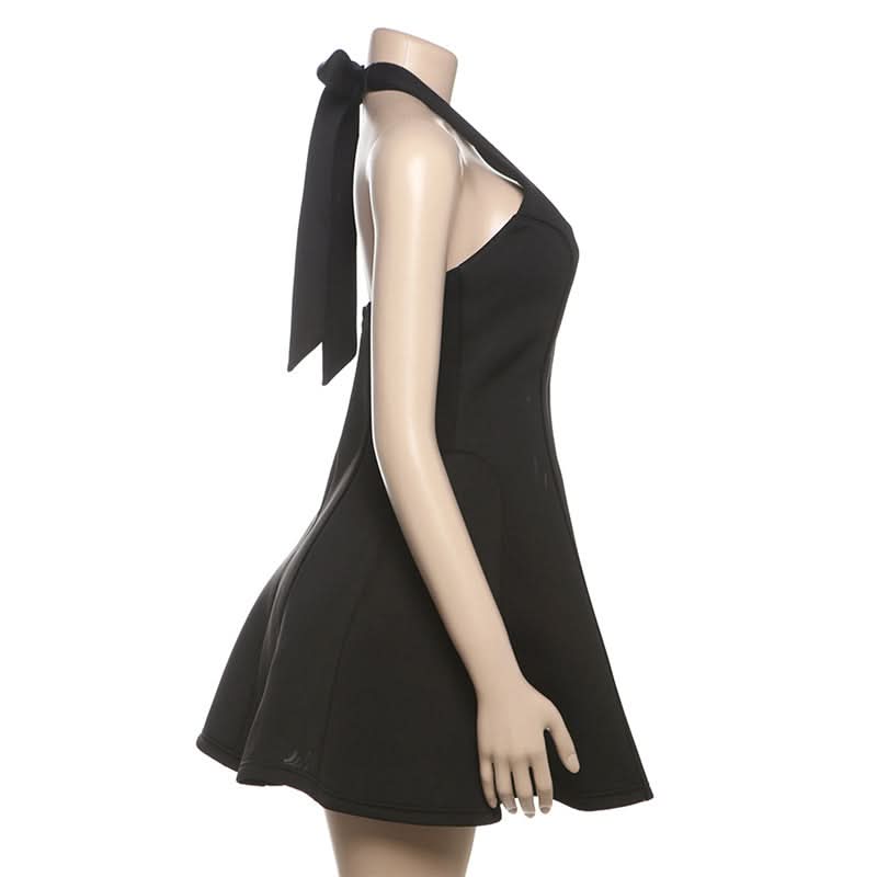 Fall & Holiday Party Essential: Chic Black Halter Mini Dress with Bow Tie Detail | The Ultimate LBD
