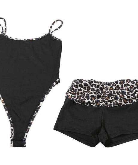 Effortless Chic: Women's Leopard Trim Cami & Ruched Shorts Set – Cozy Loungewear & Fall Getaway Essential