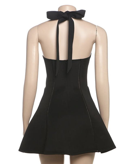 Fall & Holiday Party Essential: Chic Black Halter Mini Dress with Bow Tie Detail | The Ultimate LBD