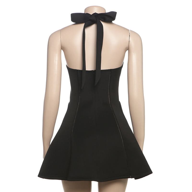 Fall & Holiday Party Essential: Chic Black Halter Mini Dress with Bow Tie Detail | The Ultimate LBD