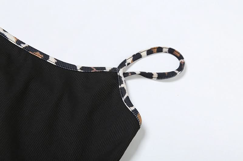 Effortless Chic: Women's Leopard Trim Cami & Ruched Shorts Set – Cozy Loungewear & Fall Getaway Essential