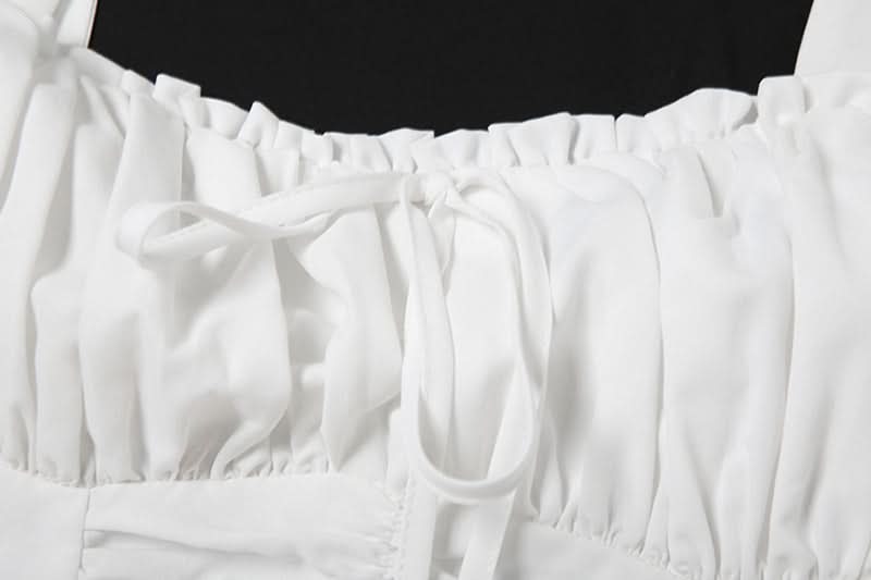 Chic Ruched Tie-Front Mini Dress: Your Go-To White Dress for Fall, Parties & Halloween Fun!