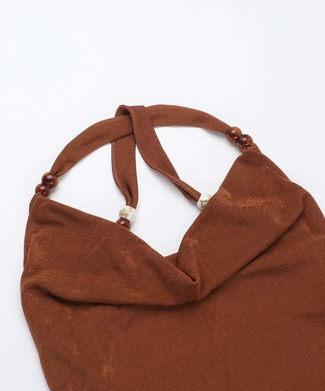 Slinky Cowl Neck Halter Maxi Dress - Beaded Straps & High Slit | Fall & Holiday Party Ready