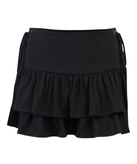 Chic Black Ruffle Mini Skirt with Lace-Up Sides | Fall Fashion Essential for Women