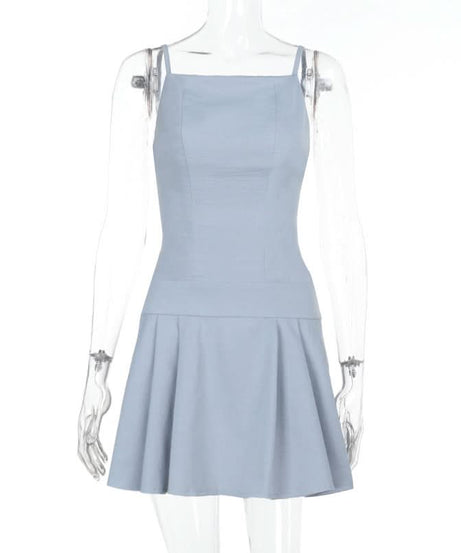 Chic Periwinkle Pleated Backless Mini Dress - Strappy Cami for Fall & Holiday Styles