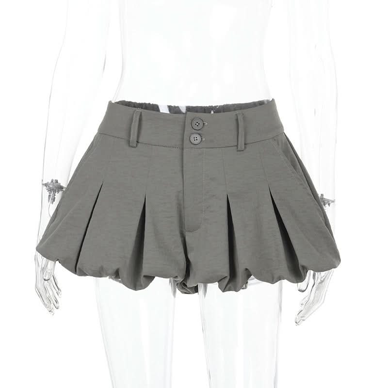Chic High-Waist Bubble Skort with Lace Trim | Pleated Grey Fall Fashion Shorts